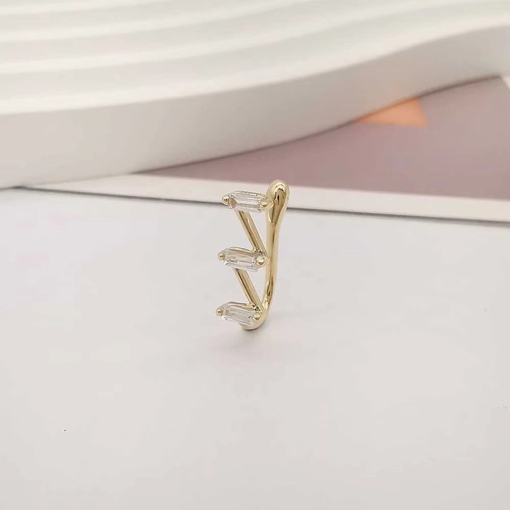 Genuine 14K Solid Gold Nose Clip Non Perforated Body Jewelry Hinged Shape Zircon Setting Nose Stud Nose Ring