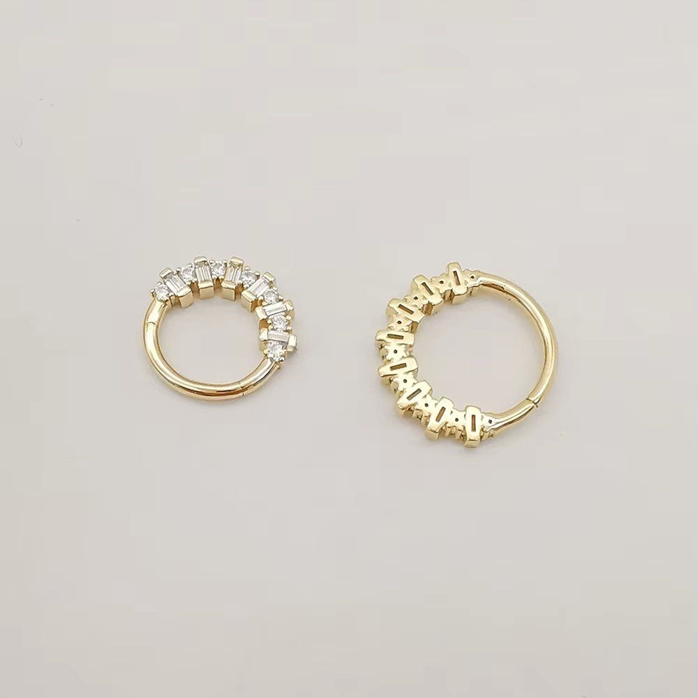 Genuine 14K Solid Gold Nose Ring Piercing Body Jewelry New Design Zircon Setting Nose Ring