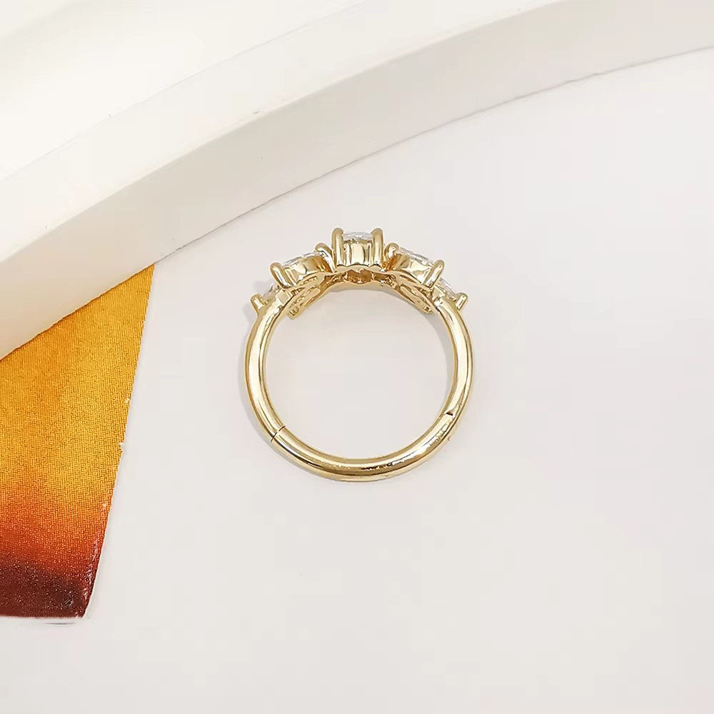 Genuine 14K Solid Gold Nose Rings Piercing Body Jewelry Flower Shape Nose Ring with Zircon