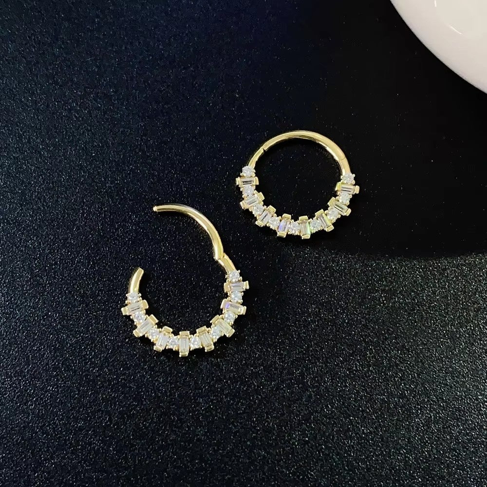 Genuine 14K Solid Gold Nose Ring Piercing Body Jewelry New Design Zircon Setting Nose Ring