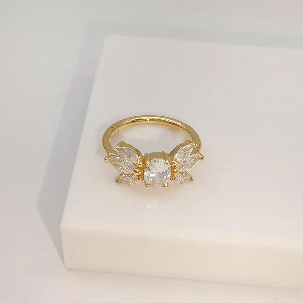 Genuine 14K Solid Gold Nose Rings Piercing Body Jewelry Flower Shape Nose Ring with Zircon