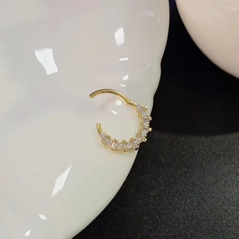 Genuine 14K Solid Gold Nose Ring Piercing Body Jewelry New Design Zircon Setting Nose Ring