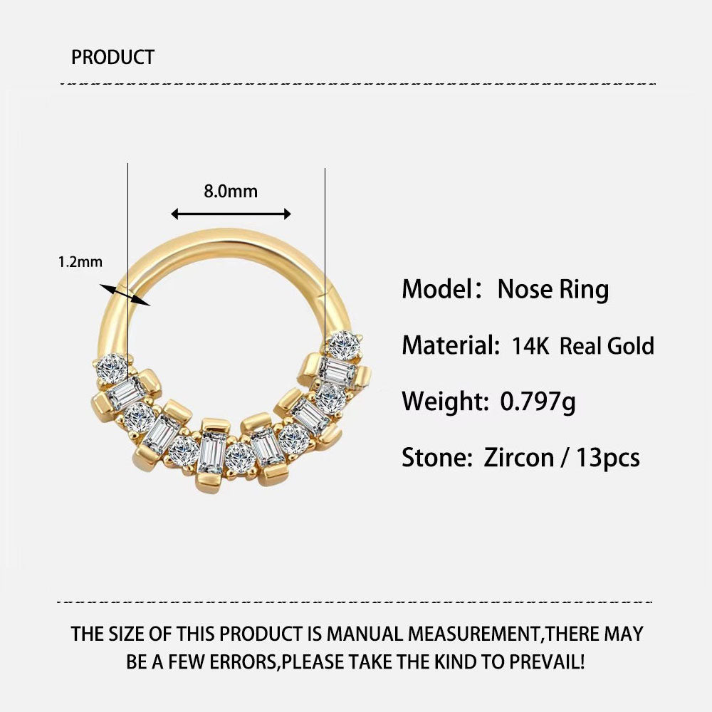Genuine 14K Solid Gold Nose Ring Piercing Body Jewelry New Design Zircon Setting Nose Ring