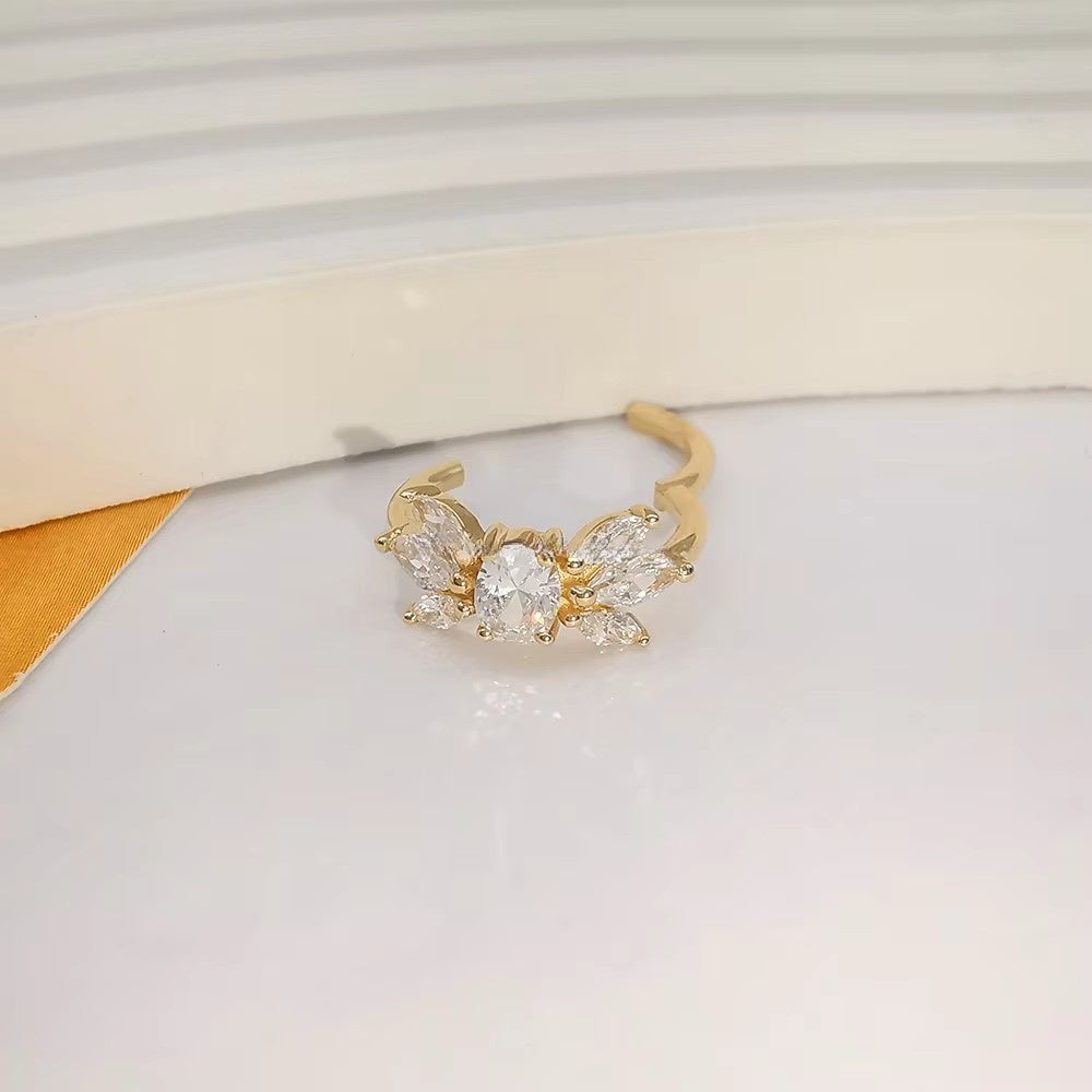 Genuine 14K Solid Gold Nose Rings Piercing Body Jewelry Flower Shape Nose Ring with Zircon