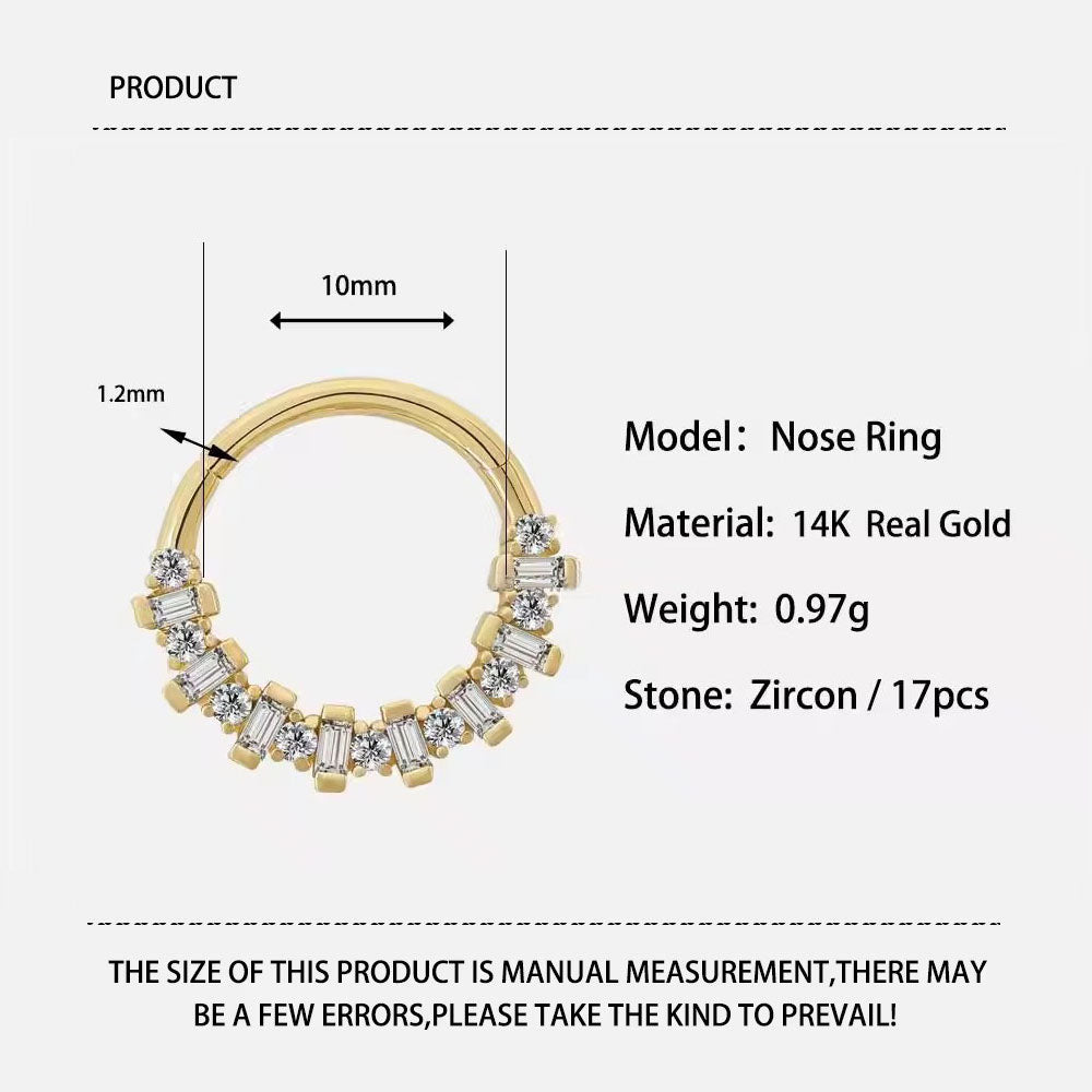 Genuine 14K Solid Gold Nose Ring Piercing Body Jewelry New Design Zircon Setting Nose Ring