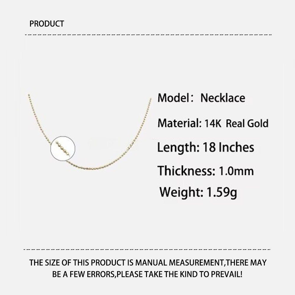 Genuine 14K Solid Gold Jewelry Chains Beads Chain Necklace Fine Jewelry