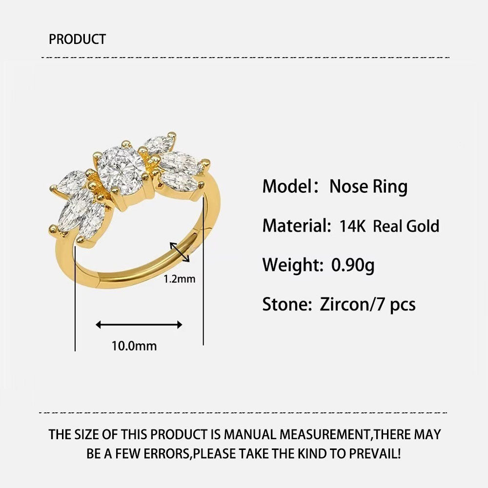 Genuine 14K Solid Gold Nose Rings Piercing Body Jewelry Flower Shape Nose Ring with Zircon