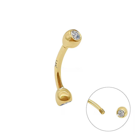 Genuine 14K Solid Gold Navel Ring Piercing Body Jewelry Zircon Setting Screw Belly Button Ring