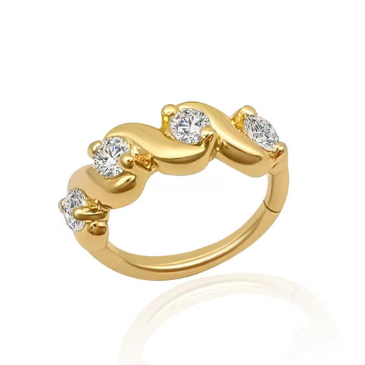 Genuine 14K Solid Gold Nose Ring Piercing Body Jewelry Zircon Setting Hoop Nose Ring
