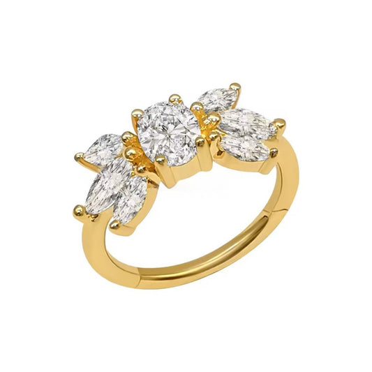 Genuine 14K Solid Gold Nose Rings Piercing Body Jewelry Flower Shape Nose Ring with Zircon