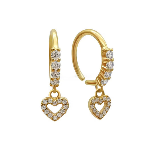 Genuine 14K Solid Gold Nose Ring Piercing Body Jewelry Heart Charm Nose Ring with Zircon